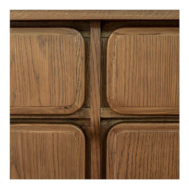 Solid Oak Sideboard with Drawers, Warm Brown, Mid-Century Style, 78.5"W x 19.76"D x 32"H