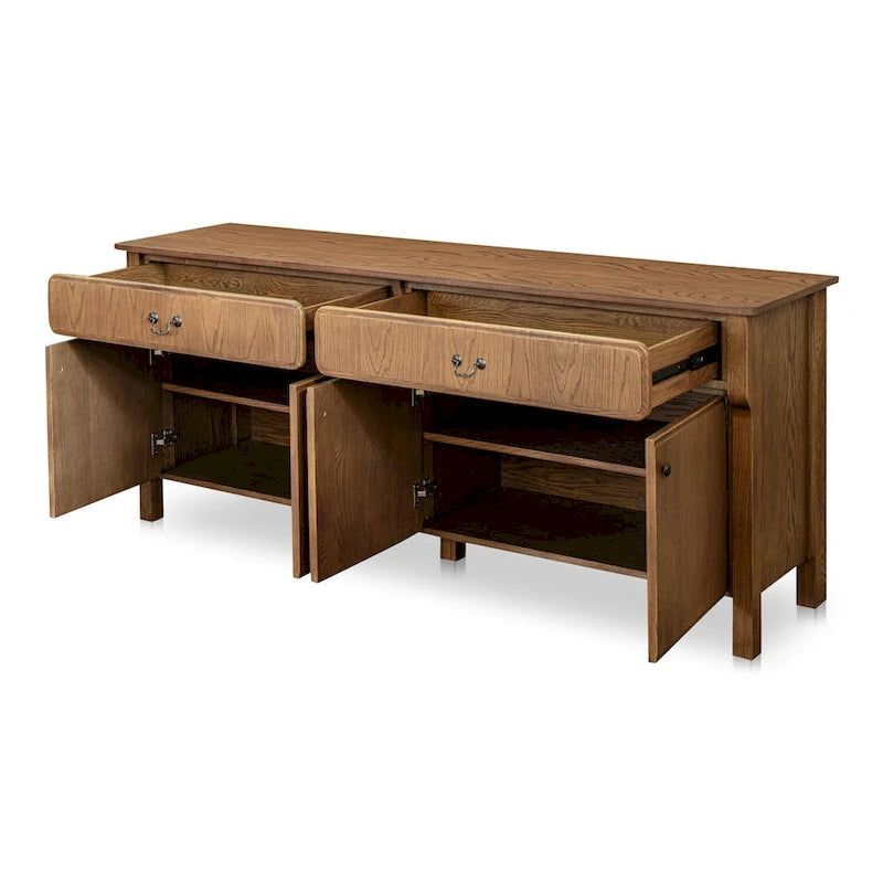 Solid Oak Sideboard with Drawers, Warm Brown, Mid-Century Style, 78.5"W x 19.76"D x 32"H