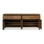 Solid Oak Sideboard with Drawers, Warm Brown, Mid-Century Style, 78.5"W x 19.76"D x 32"H