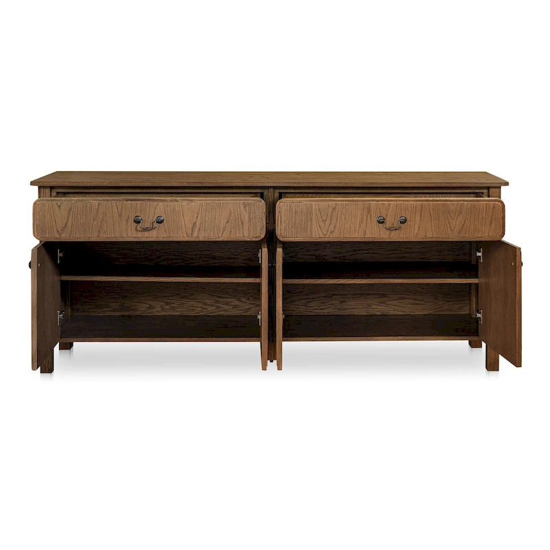 Solid Oak Sideboard with Drawers, Warm Brown, Mid-Century Style, 78.5"W x 19.76"D x 32"H