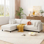 Contemporary Modular Sectional Sofa with Movable Ottoman and 5 Pillows