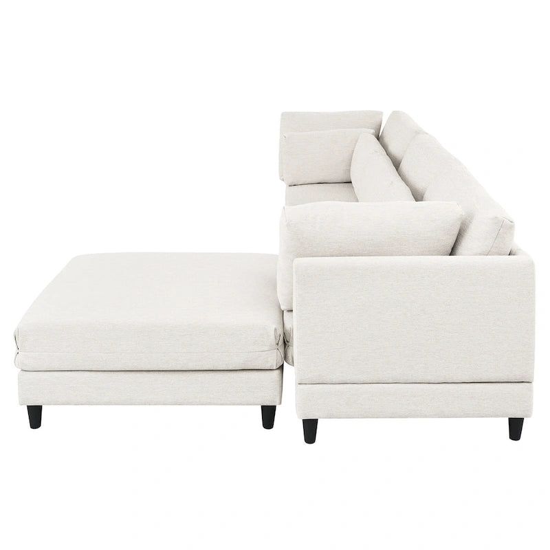 Contemporary Modular Sectional Sofa with Movable Ottoman and 5 Pillows