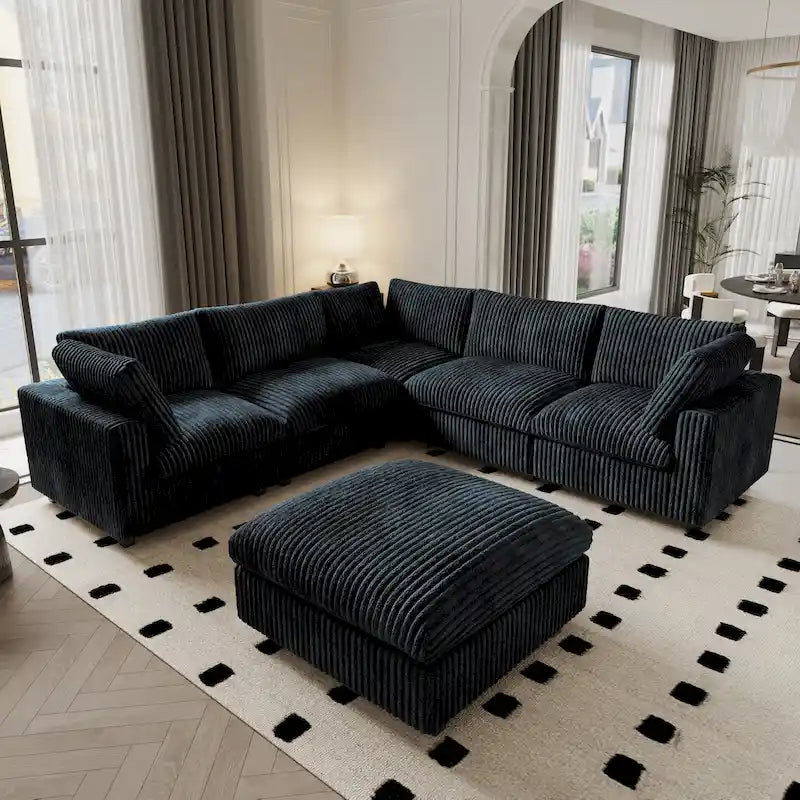 Modular Sectional Couch, Convertible V Shaped Sofa for Living Room, 5 Seat Comfy Modular Sofa With Chaise Ottoman