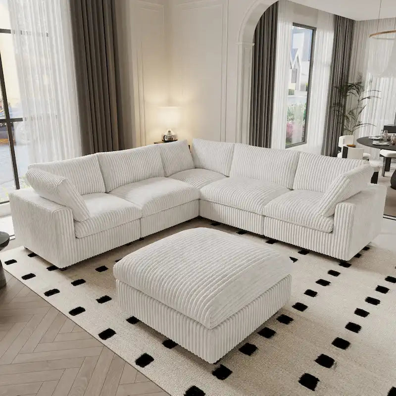 Modular Sectional Couch, Convertible V Shaped Sofa for Living Room, 5 Seat Comfy Modular Sofa With Chaise Ottoman