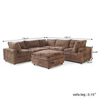Modular Sectional Couch, Convertible V Shaped Sofa for Living Room, 5 Seat Comfy Modular Sofa With Chaise Ottoman