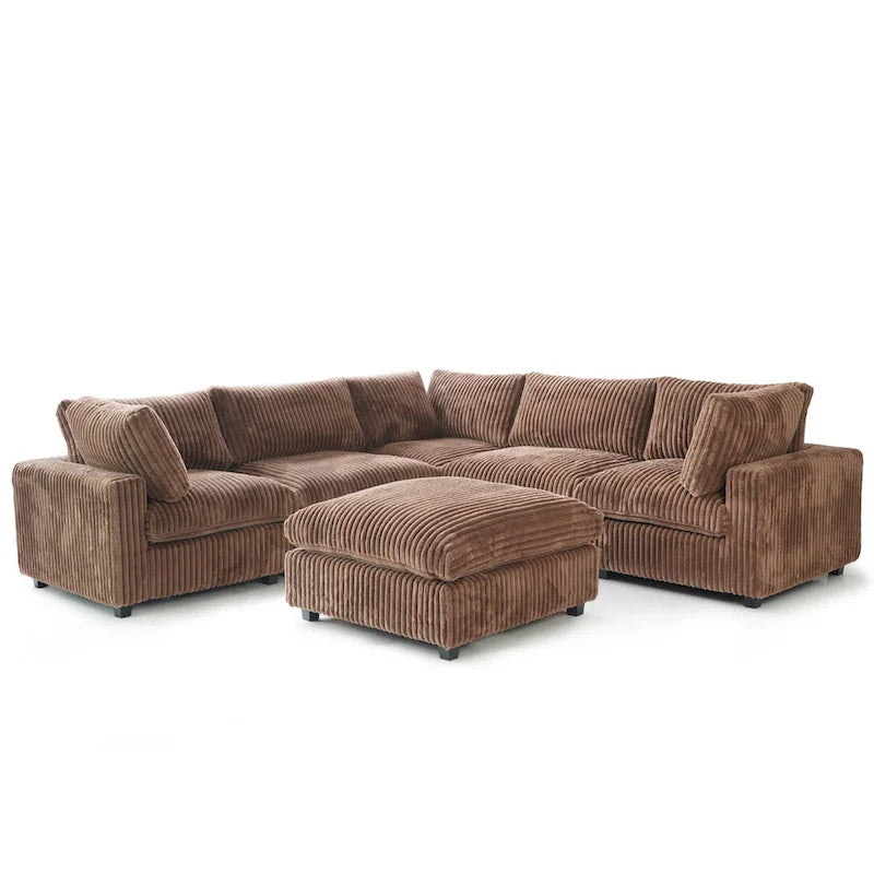 Modular Sectional Couch, Convertible V Shaped Sofa for Living Room, 5 Seat Comfy Modular Sofa With Chaise Ottoman