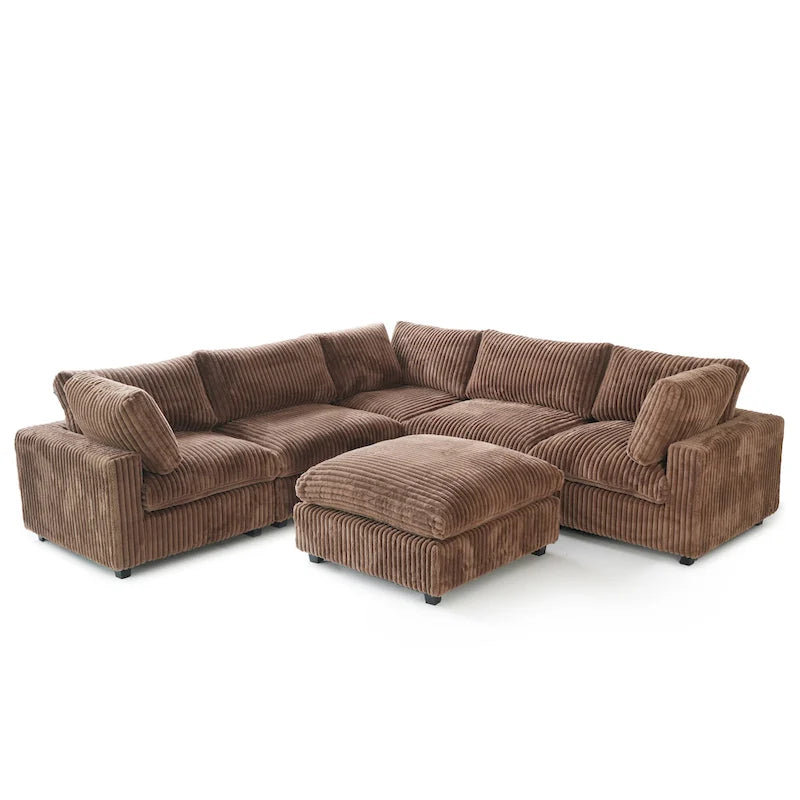 Modular Sectional Couch, Convertible V Shaped Sofa for Living Room, 5 Seat Comfy Modular Sofa With Chaise Ottoman