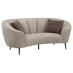 Curved Loveseat, 84 Inch Beige, Round Design, 2 Accent Pillows