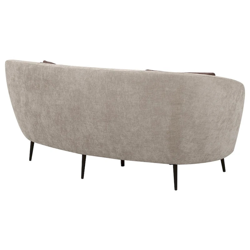 Curved Loveseat, 84 Inch Beige, Round Design, 2 Accent Pillows