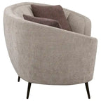 Curved Loveseat, 84 Inch Beige, Round Design, 2 Accent Pillows