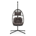 Hanging Egg Chair with Aluminum Frame, Wicker Rattan, Cushion & Headrest – Indoor/Outdoor