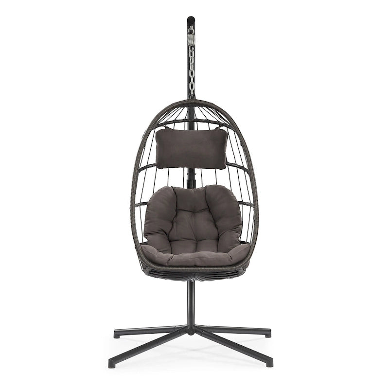 outdoor patio Wicker Hanging Chair Swing Chair, All-Weather Wicker Rattan & Aluminum Frame with Cushion and Headrest