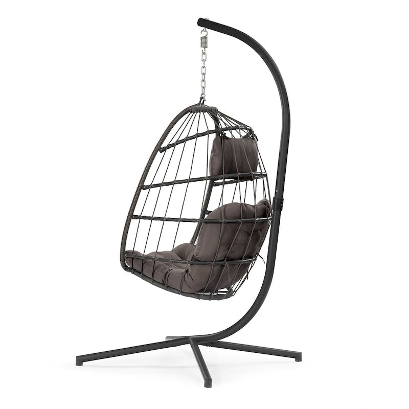 Hanging Egg Chair with Aluminum Frame, Wicker Rattan, Cushion & Headrest – Indoor/Outdoor