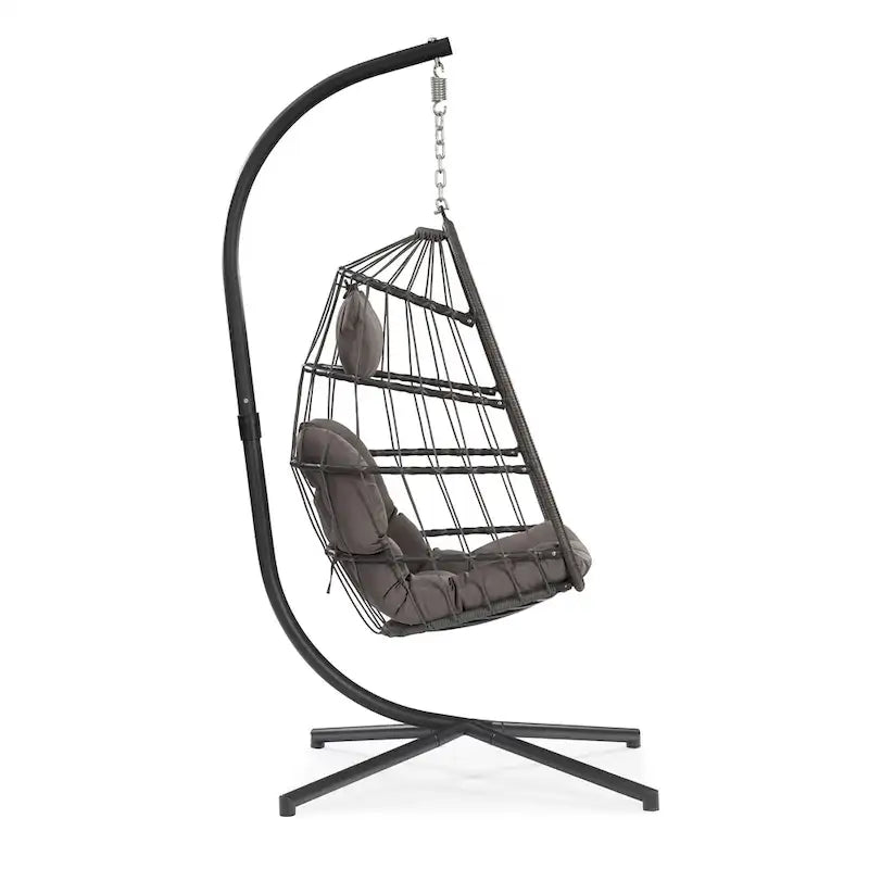 outdoor patio Wicker Hanging Chair Swing Chair, All-Weather Wicker Rattan & Aluminum Frame with Cushion and Headrest