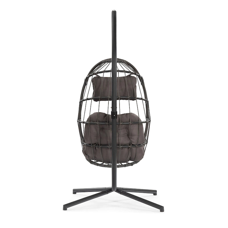 Hanging Egg Chair with Aluminum Frame, Wicker Rattan, Cushion & Headrest – Indoor/Outdoor