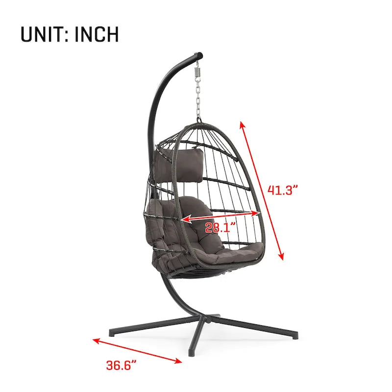 Hanging Egg Chair with Aluminum Frame, Wicker Rattan, Cushion & Headrest – Indoor/Outdoor
