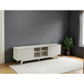 Modern TV Stand with 2-Door Cabinet & 4 Open Shelves, Holds TVs up to 80", Grey