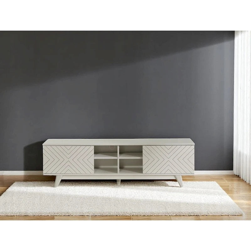 Modern TV Stand with 2-Door Cabinet & 4 Open Shelves, Holds TVs up to 80", Grey