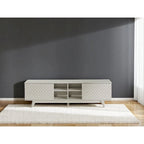 Modern TV Stand with 2-Door Cabinet & 4 Open Shelves, Holds TVs up to 80", Grey