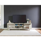 Modern TV Stand with 2-Door Cabinet & 4 Open Shelves, Holds TVs up to 80", Grey