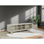 Modern TV Stand with 2-Door Cabinet & 4 Open Shelves, Holds TVs up to 80", Grey