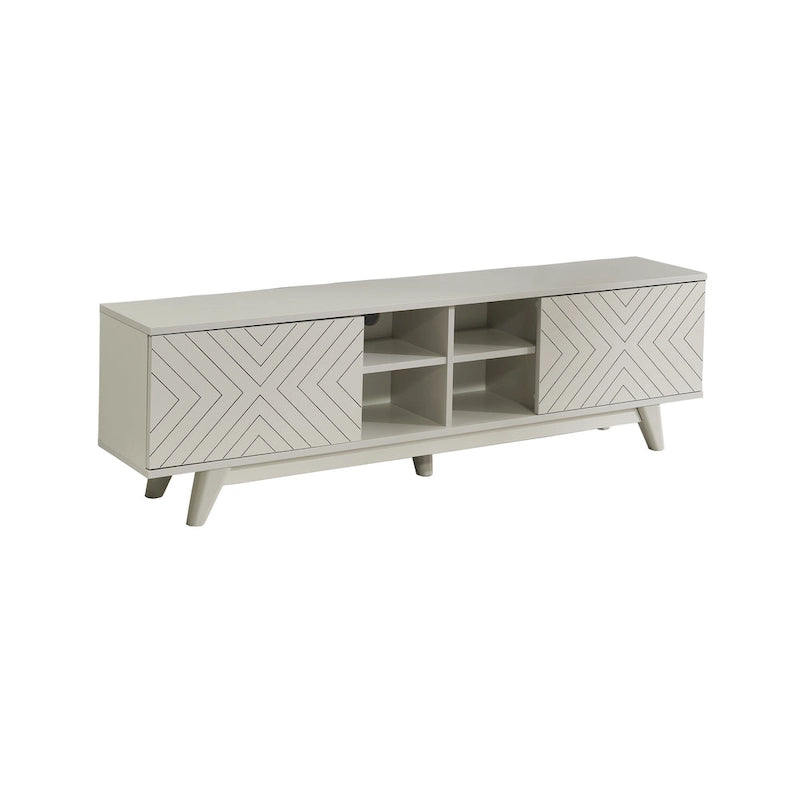 Modern TV Stand with 2-Door Cabinet & 4 Open Shelves, Holds TVs up to 80", Grey
