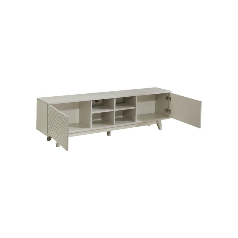 Modern TV Stand with 2-Door Cabinet & 4 Open Shelves, Holds TVs up to 80", Grey