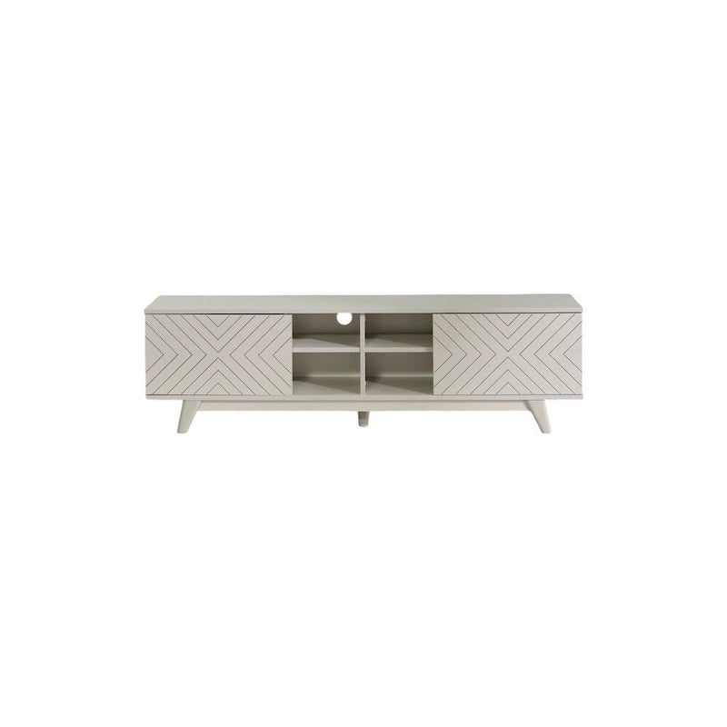 Modern TV Stand with 2-Door Cabinet & 4 Open Shelves, Holds TVs up to 80", Grey