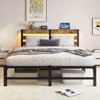 Queen Platform Bed with RGB LED Headboard, USB Charging, MDF & Metal Frame, 10.6" Underbed Storage