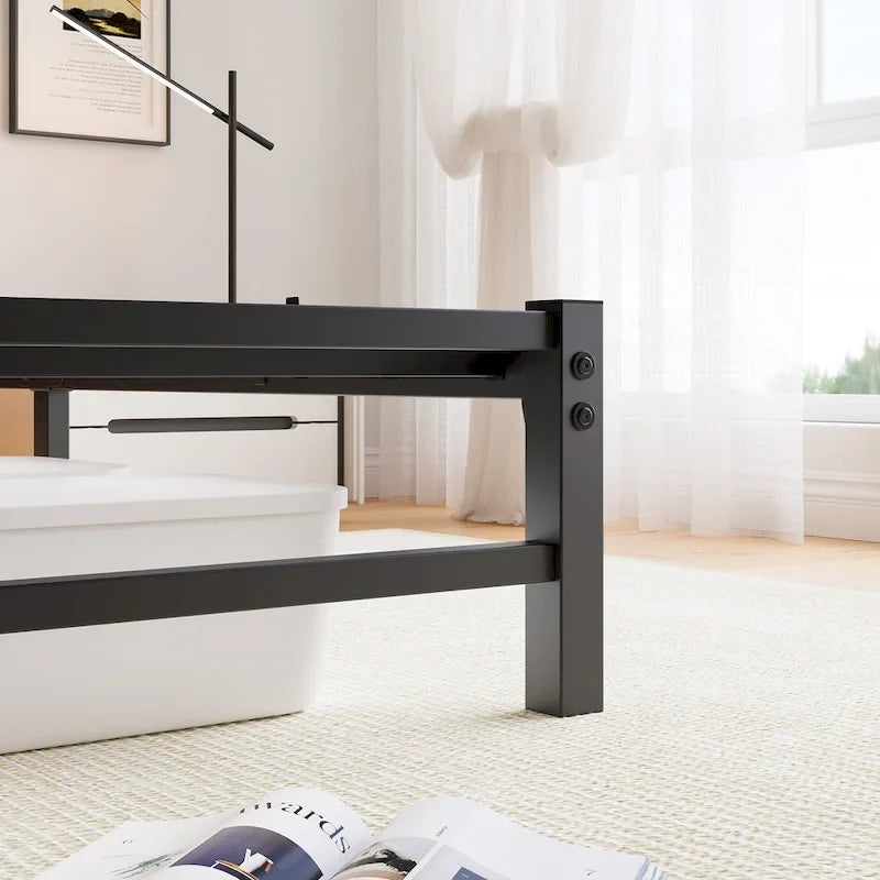 Queen Platform Bed with RGB LED Headboard, USB Charging, MDF & Metal Frame, 10.6" Underbed Storage