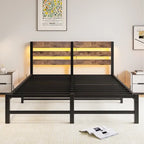 Queen Platform Bed with RGB LED Headboard, USB Charging, MDF & Metal Frame, 10.6" Underbed Storage