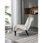 Beige 22.83 Buttons Tufted Accent Chair with Wooden Legs
