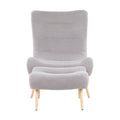 Sherpa Accent Chair with Ottoman, Curved Back & Solid Wood Legs, 250 lbs Capacity – Grey/White