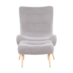 Sherpa Accent Chair with Ottoman, Curved Back & Solid Wood Legs, 250 lbs Capacity – Grey/White