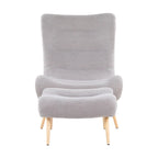Sherpa Accent Chair with Ottoman, Curved Back & Solid Wood Legs, 250 lbs Capacity – Grey/White