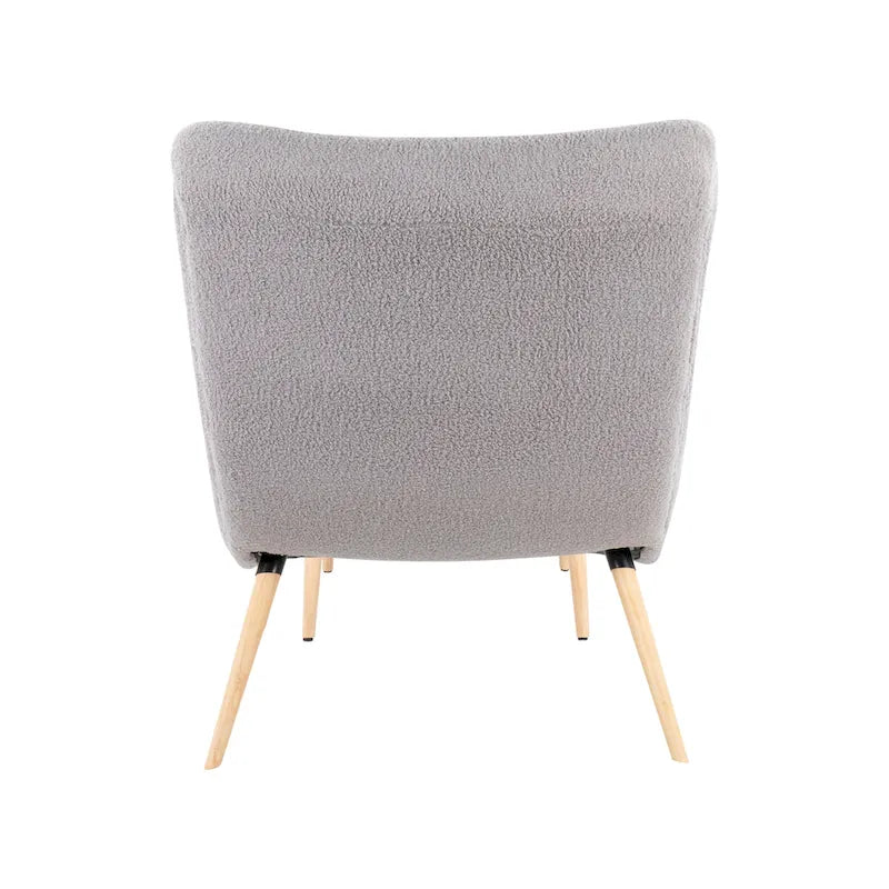 Sherpa Accent Chair with Ottoman, Curved Back & Solid Wood Legs, 250 lbs Capacity – Grey/White