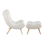 Sherpa Accent Chair with Ottoman, Curved Back & Solid Wood Legs, 250 lbs Capacity – Grey/White