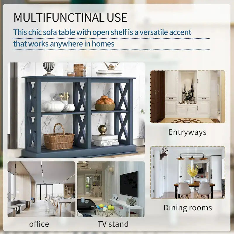 3-tier Narrow Console Table with X detailing