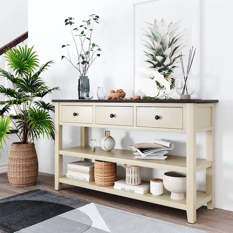 3-tier Narrow Console Table with X detailing