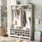 Hallway Coat Rack with Bench 60 Wide Hall Tree with Ample Storage Space and 24 Shoe Cubbies , White ( OLD SKU: WF286983AAK )