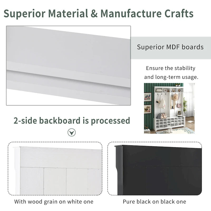 Hallway Coat Rack with Bench 60 Wide Hall Tree with Ample Storage Space and 24 Shoe Cubbies , White ( OLD SKU: WF286983AAK )