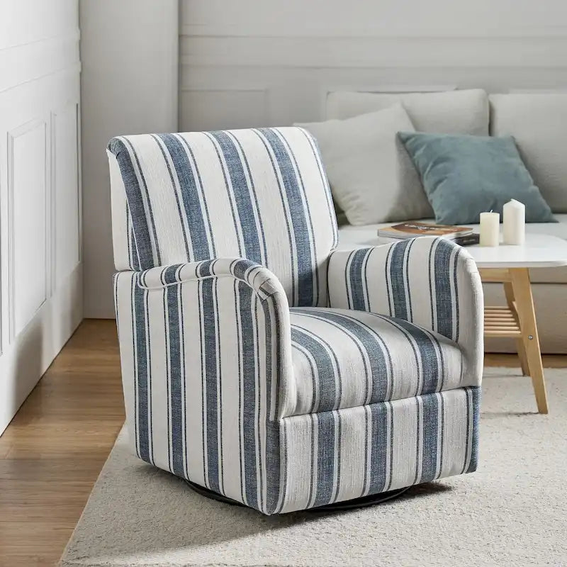 360° Swivel Accent Chair, Striped Fabric Upholstery, Foam Padded, Metal Legs, 28"W x 34.5"H