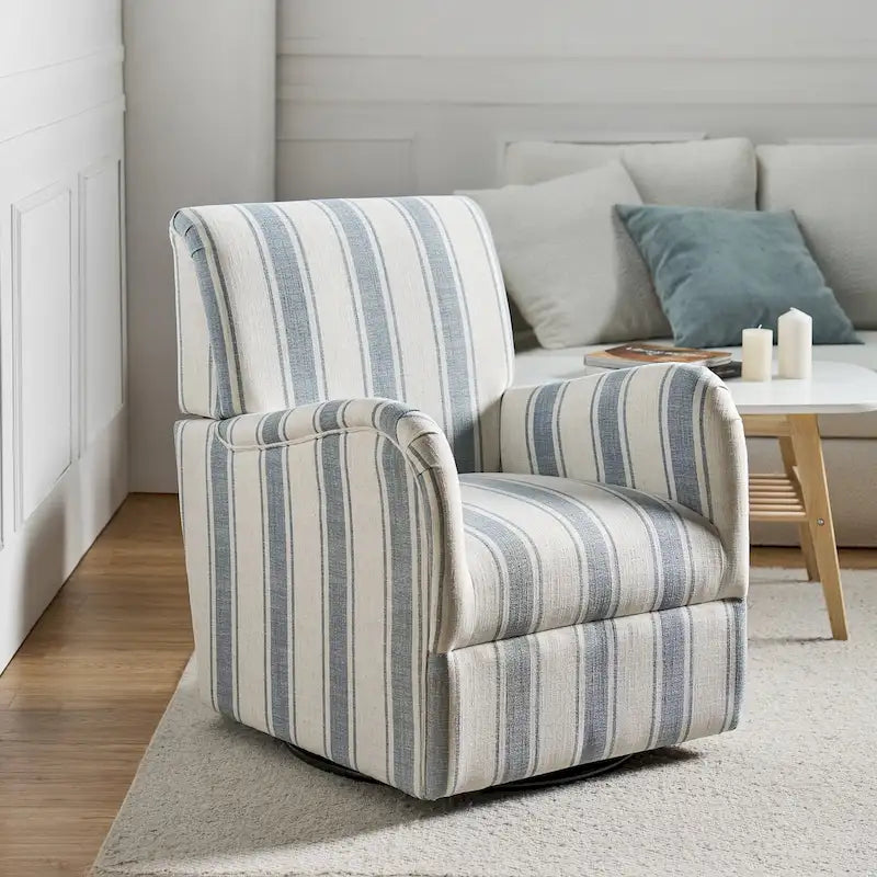 360° Swivel Accent Chair, Striped Fabric Upholstery, Foam Padded, Metal Legs, 28"W x 34.5"H