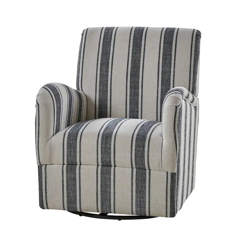 360° Swivel Accent Chair, Striped Fabric Upholstery, Foam Padded, Metal Legs, 28"W x 34.5"H
