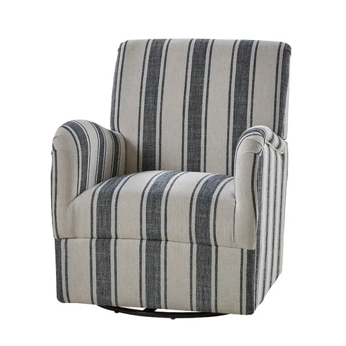 360° Swivel Accent Chair, Striped Fabric Upholstery, Foam Padded, Metal Legs, 28"W x 34.5"H