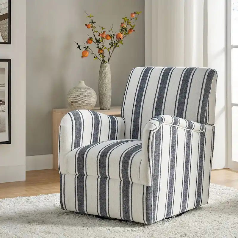 360° Swivel Accent Chair, Striped Fabric Upholstery, Foam Padded, Metal Legs, 28"W x 34.5"H