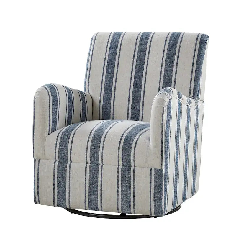 360° Swivel Accent Chair, Striped Fabric Upholstery, Foam Padded, Metal Legs, 28"W x 34.5"H