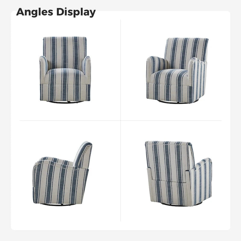 360° Swivel Accent Chair, Striped Fabric Upholstery, Foam Padded, Metal Legs, 28"W x 34.5"H