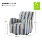 360° Swivel Accent Chair, Striped Fabric Upholstery, Foam Padded, Metal Legs, 28"W x 34.5"H