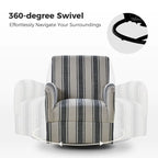 360° Swivel Accent Chair, Striped Fabric Upholstery, Foam Padded, Metal Legs, 28"W x 34.5"H